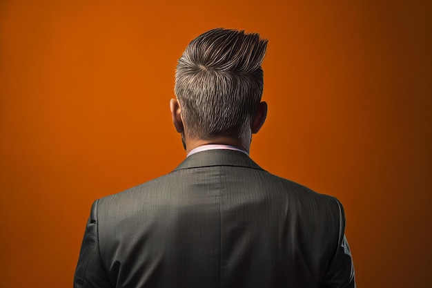 Photo businessman back portrait on orange background generate ai