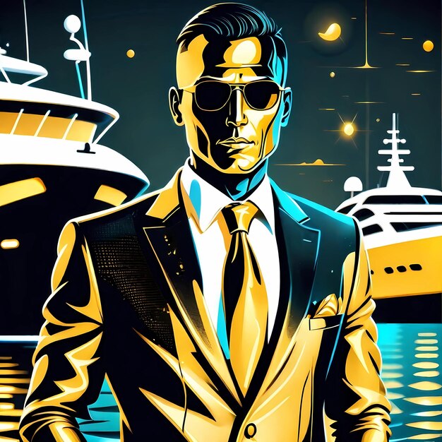 Photo businessman on the background of a yacht