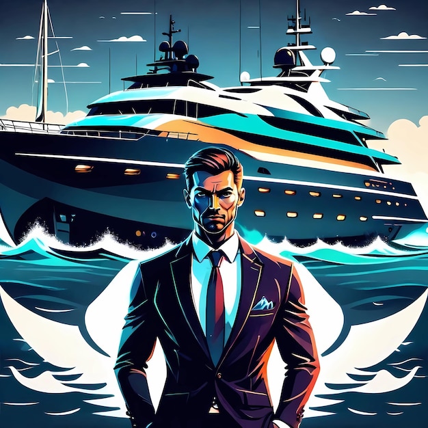 Businessman on the background of a yacht