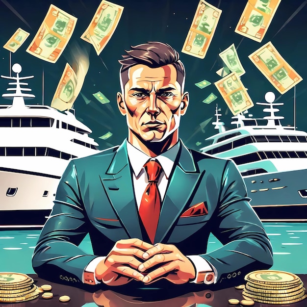 Photo businessman on the background of a yacht