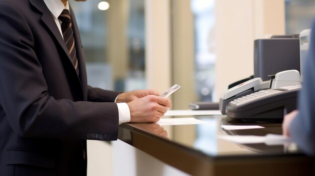 Businessman in a bank reviewing the status of his financial situation