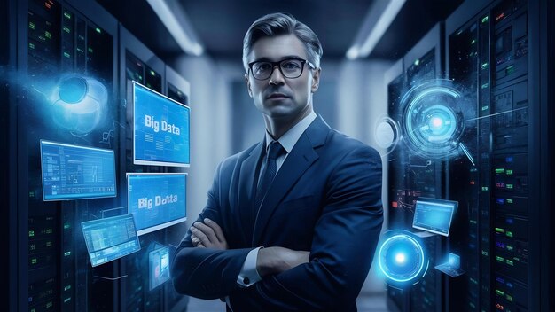 Businessman in big data management