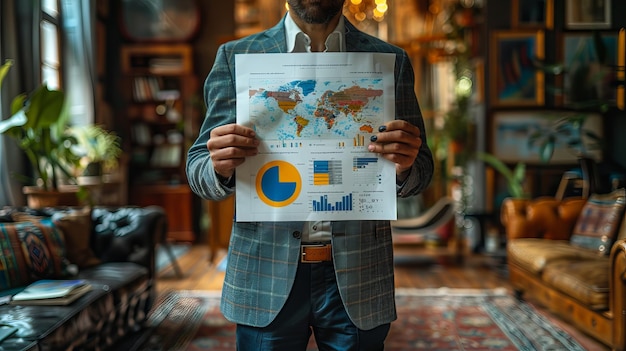 A businessman Business report presentation futuristic finance and technology showing market trends