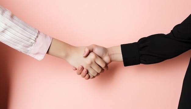 Businessman and businesswoman shaking hands in a successful teamwork agreement generated by artificial intelligence