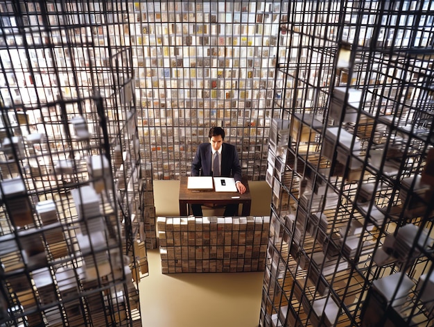 Photo businessman in cage business person feeling trapped at work ai generated