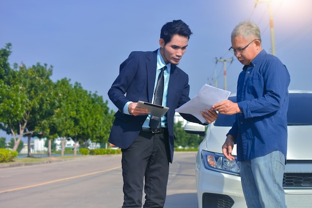 Businessman car insurance service customer