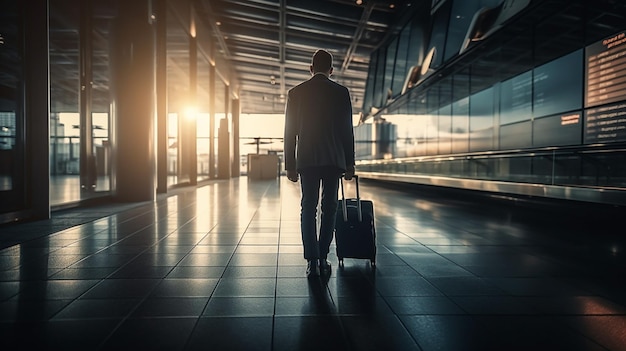 Businessman carrying a suitcase in the airportgenerative ai