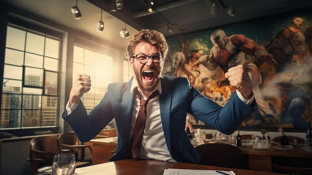 Businessman celebrating wildly