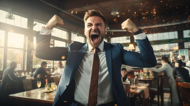 Businessman celebrating wildly