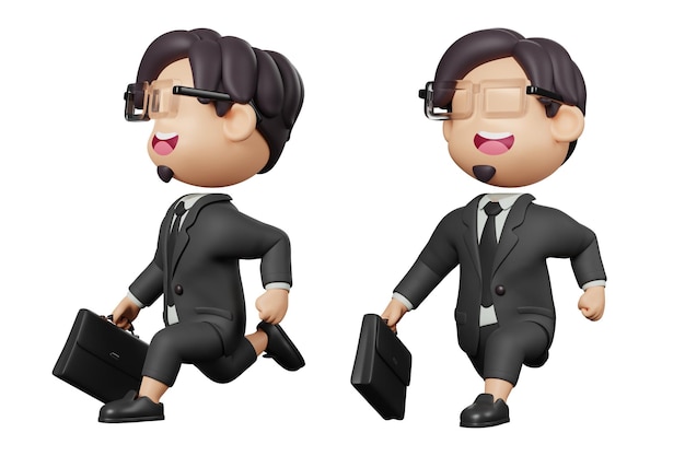 Businessman character with a running pose 3d render