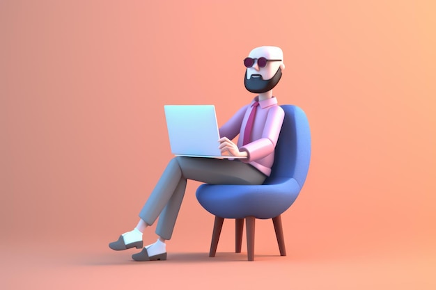 A businessman character working on laptop with technology Ai generative