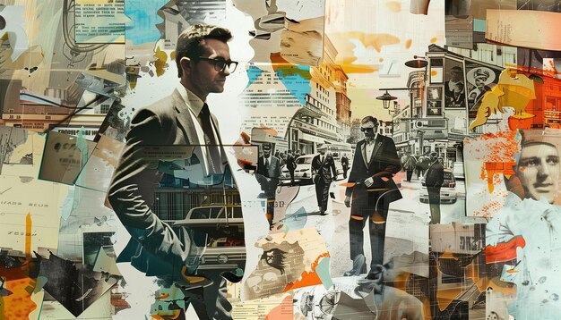 Businessman and city collage art