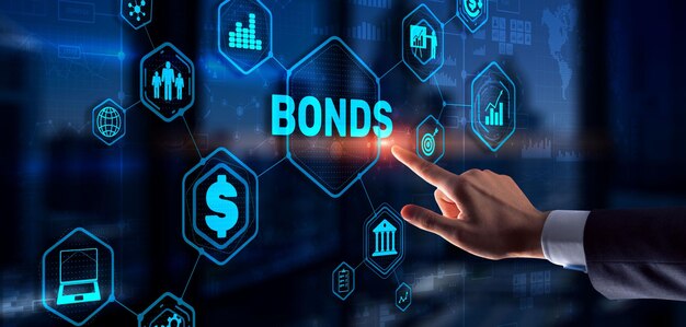 Businessman clicks a bonds virtual screen Bond Finance Banking Technology concept Trade Market Network