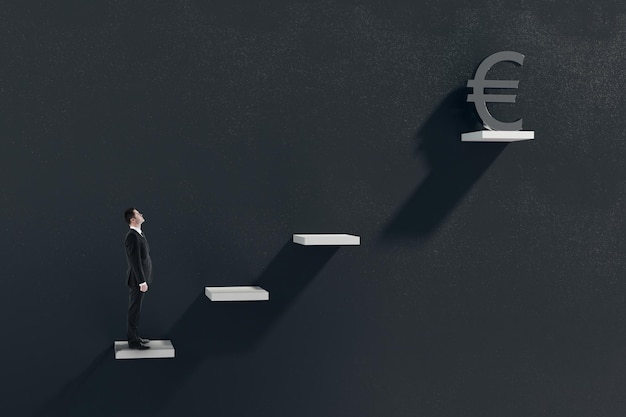 Businessman climbing on ladder with euro symbol