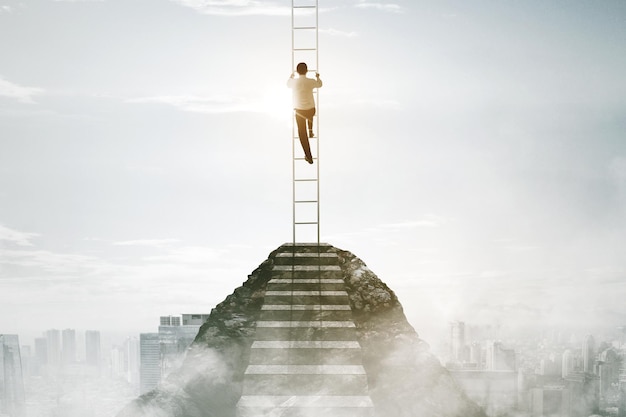 Businessman climbing stairs