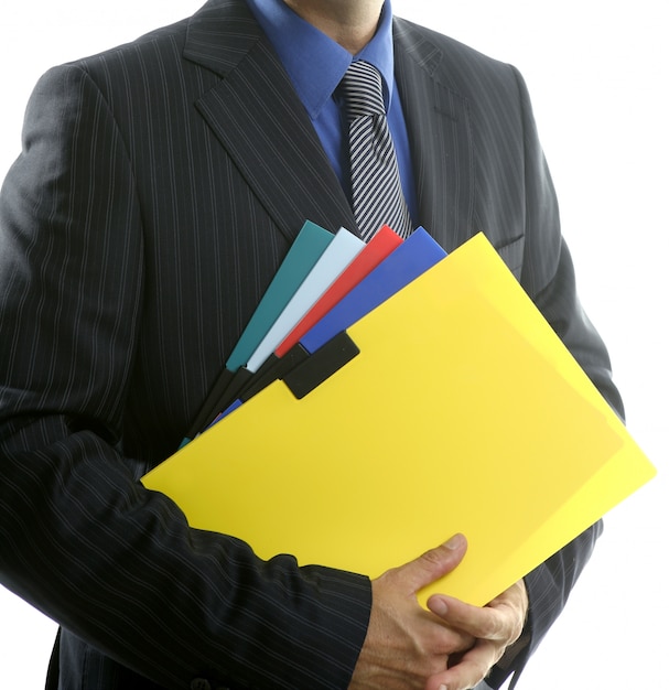 Businessman and color folders