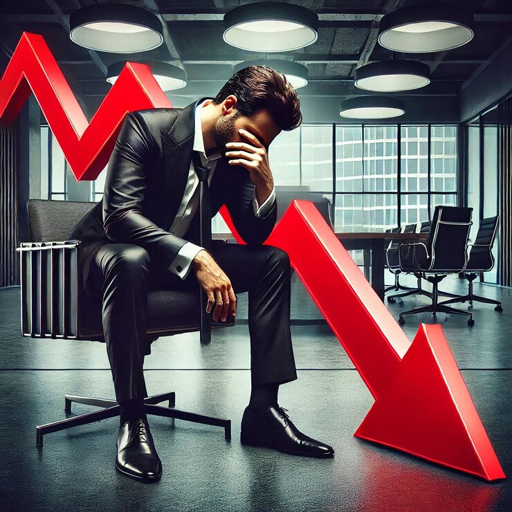 Businessman Confronting Sales Decline and Financial Downturn