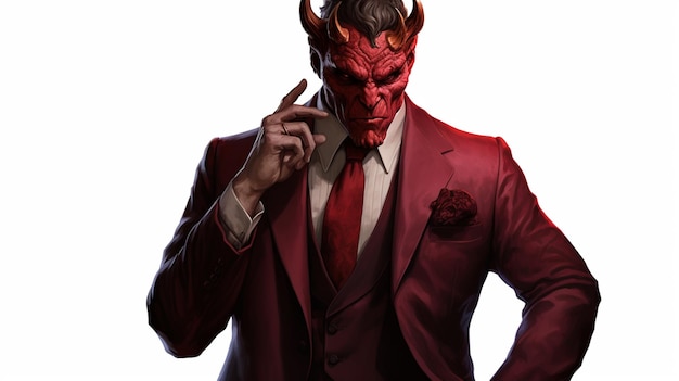 写真 ビジネスマン デーモン 赤い悪魔 スーツとネクタイ 白い背景 aiが生成したアート