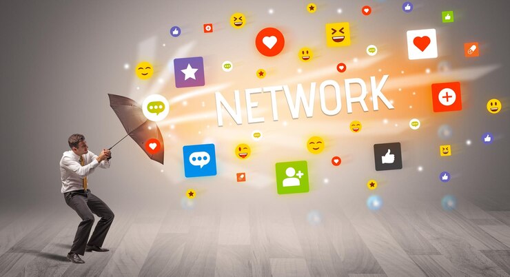 फोटो businessman defending with umbrella from social media