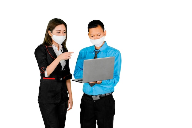 Businessman discuss with partner while wear mask