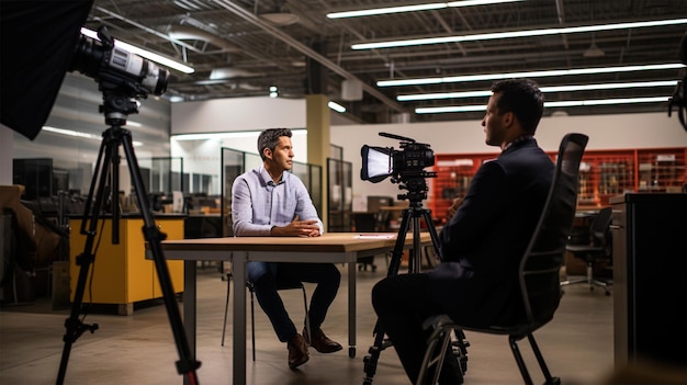 Photo businessman doing business interview in office