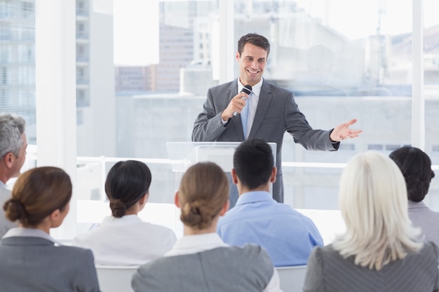 Businessman doing speech during meeting 