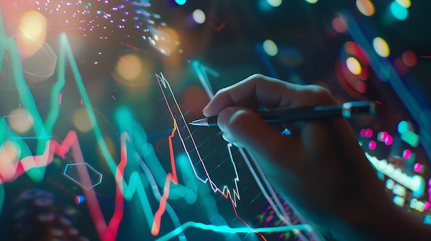 Businessman draw growth graph analysing stock market profit on global business inves Generative AI