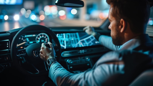 Photo businessman driving car in the night