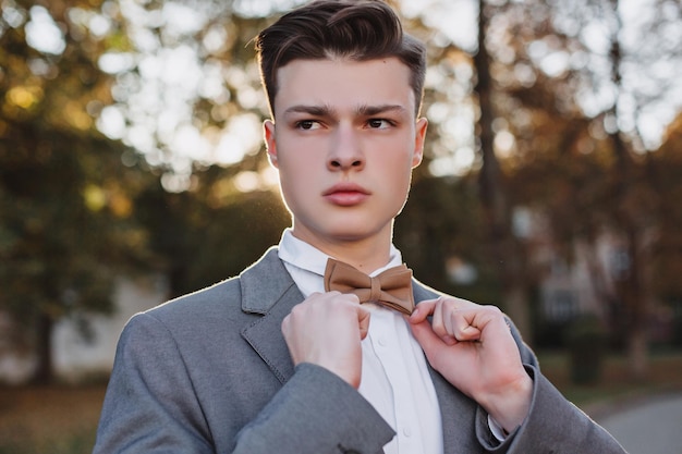 Businessman in an elegant suit with a tie. Striving for success.