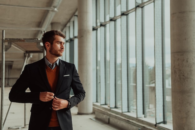 businessman entrepreneur in oversees the construction site of the startup office project