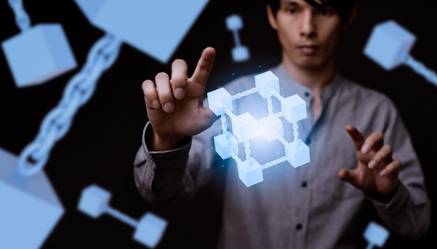ビジネスマンがメタバース技術をブロックチェーンネットワークで探求する