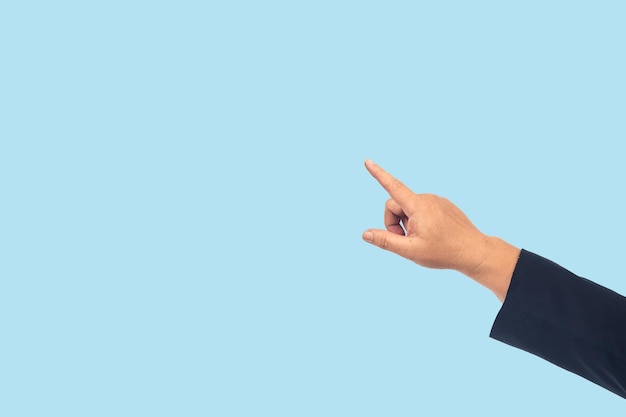 Photo businessman fingers pointing up on blank screen