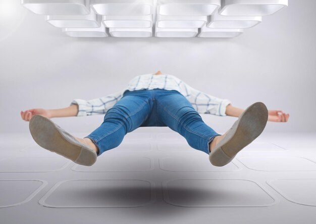 Photo businessman floating in futuristic room