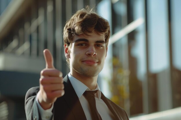 Businessman gesturing thumbs up sign Businessman gesturing thumbs up