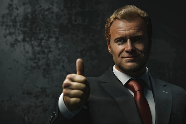 Businessman gesturing thumbs up sign Businessman gesturing thumbs up