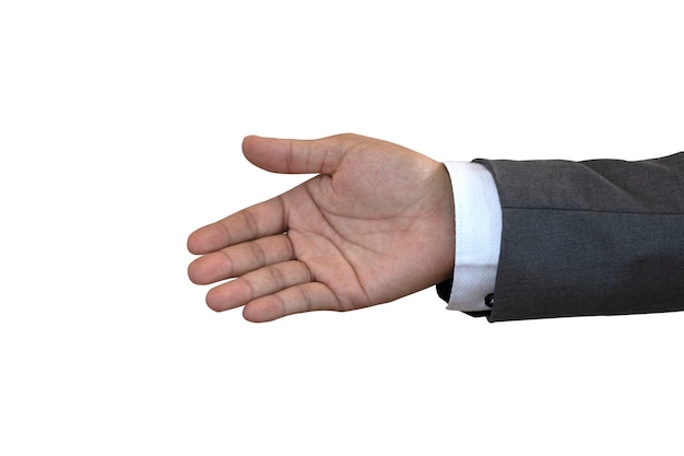 Businessman give handshake on white background