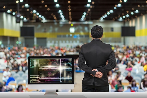 Businessman giving the knowledge with showing Cryptocurrency