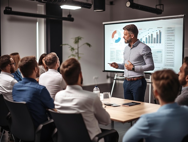 Businessman giving lecture at meeting