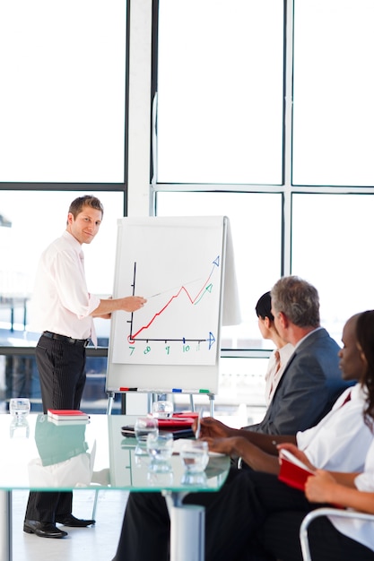 Businessman giving a presentation to his team 