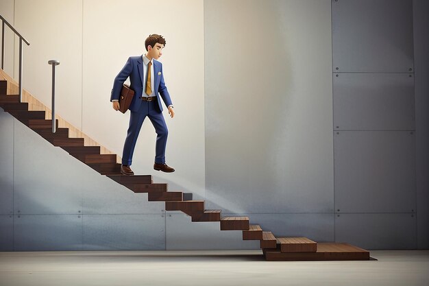 Businessman goes up the stairs of profit growth