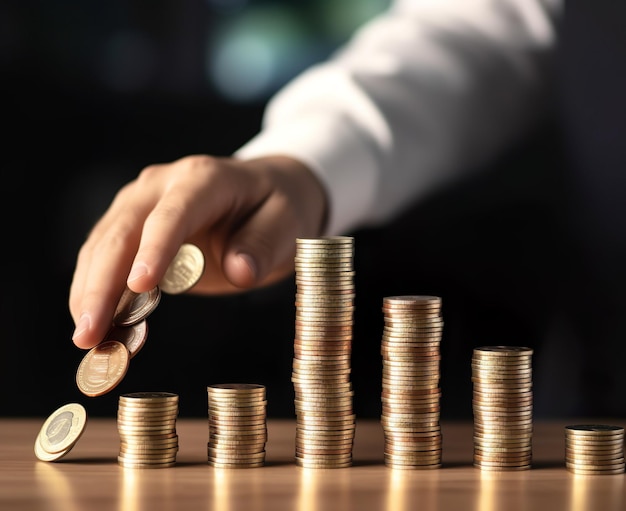 Businessman hand holding coins money