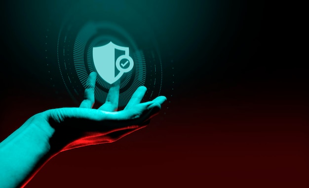 businessman hand holding holographic of metaverse network scfi cyberpunk on black background internet social online technology digital security privacy and data cloud