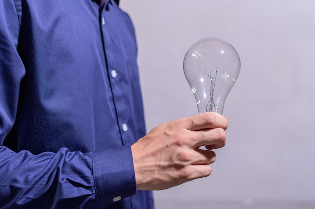 Businessman hand holding a light bulb