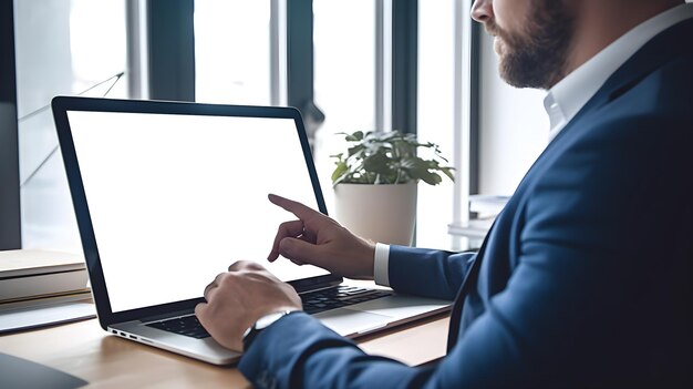 Businessman hand holding tablet with blank screen