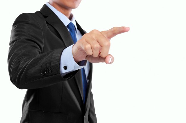 Businessman hand pushing virtual screen