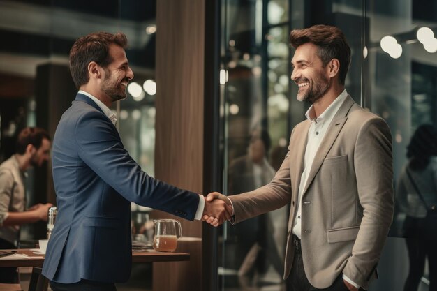 Foto un uomo d'affari che stringe la mano in un ufficio moderno