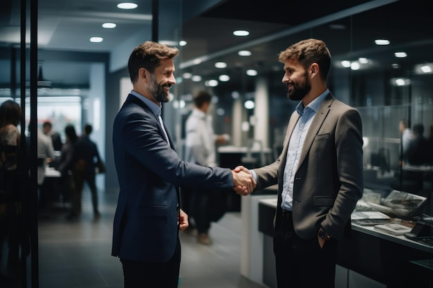 Photo businessman hand shaking in modern office