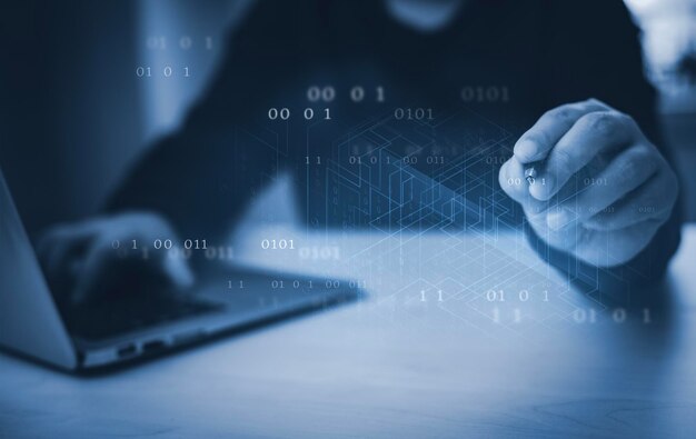 businessman hand touch with code html and programming on screen laptopprogrammer development computer codeweb design coding technology in software digital software technology development iot