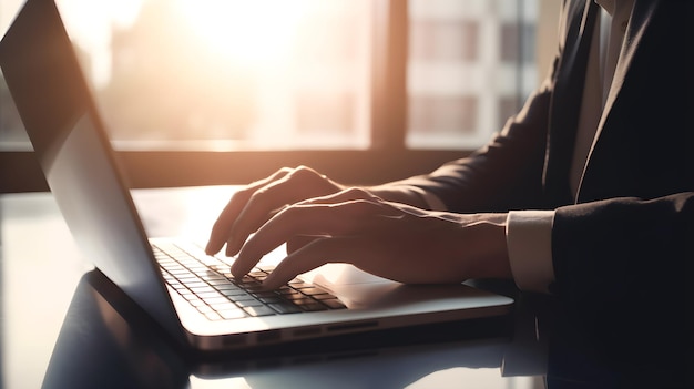 Businessman hand typing on laptop