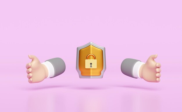 Photo businessman hands protecting shield isolated on pink background internet security or privacy protection or ransomware protect concept 3d illustration 3d render